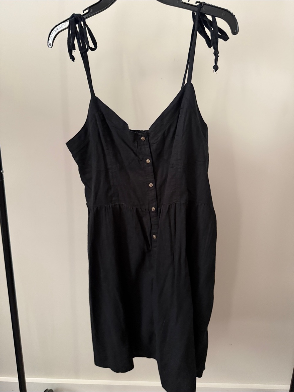 Aerie Black Tie-Shoulder Button Front Sundress